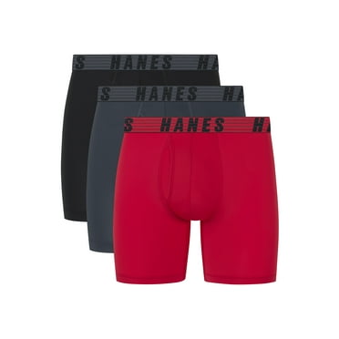Hanes Moves Men’s Anti-Chafe Boxer Brief, Total Support Pouch, Assorted, 3-Pack, 6" Inseam