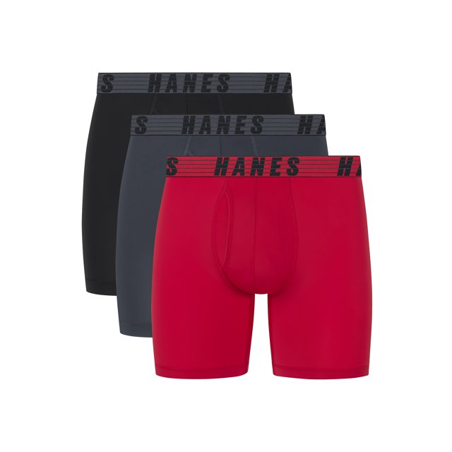 Hanes Moves Total Support Pouch Men's Boxer Brief Underwear, Assorted, 3-Pack