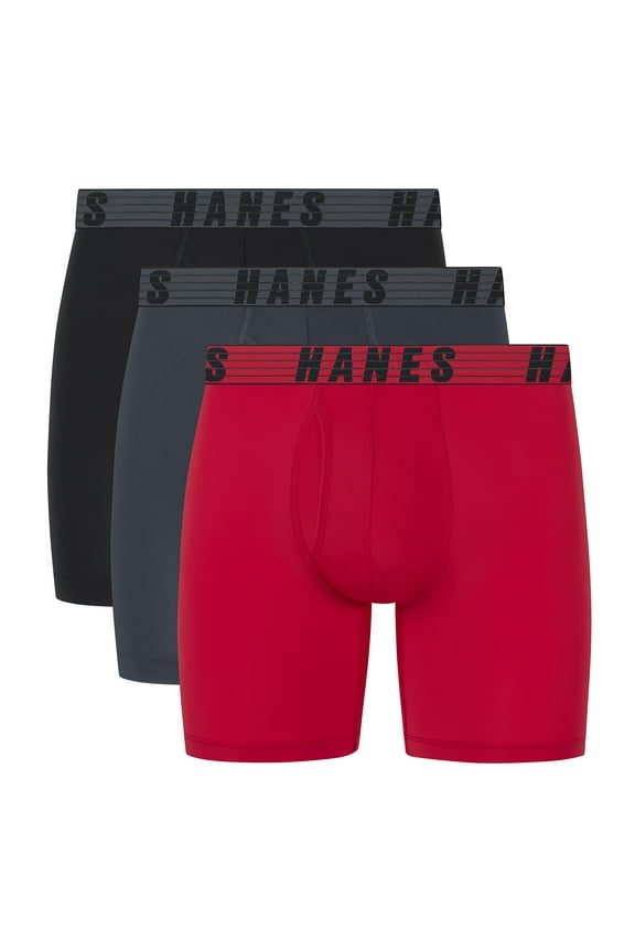 Moves Men’s Anti-Chafe Boxer Brief, Total Support Pouch, Assorted, 3-Pack, 6" Inseam