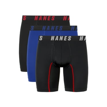 Hanes Moves Men’s Anti-Chafe Boxer Brief, X-Temp, Blue/Black, 3-Pack, 6" Inseam
