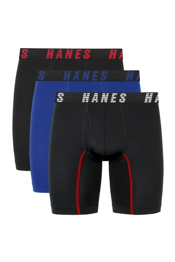 Moves Men’s Anti-Chafe Boxer Brief, X-Temp, Blue/Black, 3-Pack, 6" Inseam