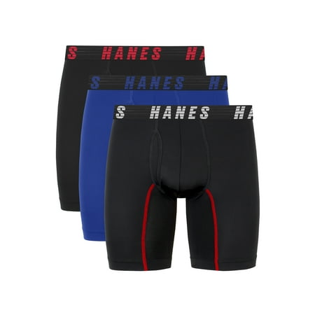 Hanes Moves Men’s Anti-Chafe Boxer Brief, X-Temp, Blue/Black, 3-Pack, 6" Inseam
