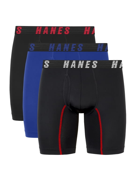 Moves Men’s Anti-Chafe Boxer Brief, X-Temp, Blue/Black, 3-Pack, 6" Inseam