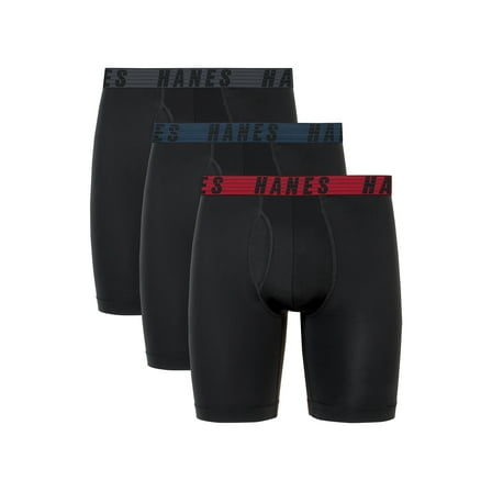 Hanes Moves Men's Anti-Chafe Long Leg Boxer Brief, Total Support Pouch, 3-Pack, 8" Inseam