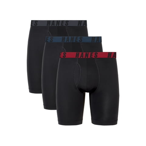 Moves Men's Anti-Chafe Long Leg Boxer Brief, Total Support Pouch, 3-Pack, 8" Inseam
