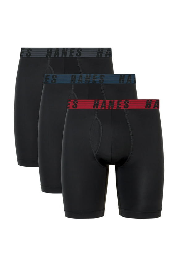 Moves Men's Anti-Chafe Long Leg Boxer Brief, Total Support Pouch, 3-Pack, 8" Inseam