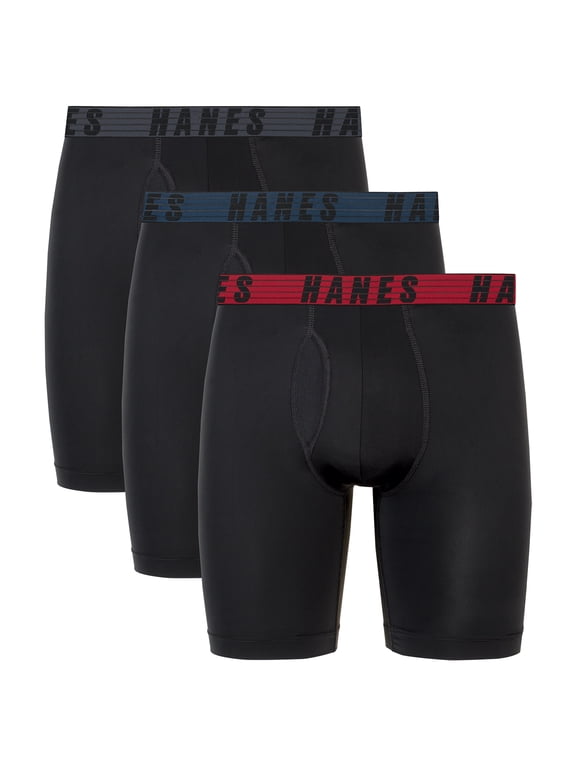 Moves Men's Anti-Chafe Long Leg Boxer Brief, Total Support Pouch, 3-Pack, 8" Inseam