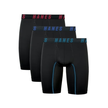 Hanes Moves Men’s Anti-Chafe Long Leg Boxer Brief, X-Temp, 3-Pack, 8" Inseam
