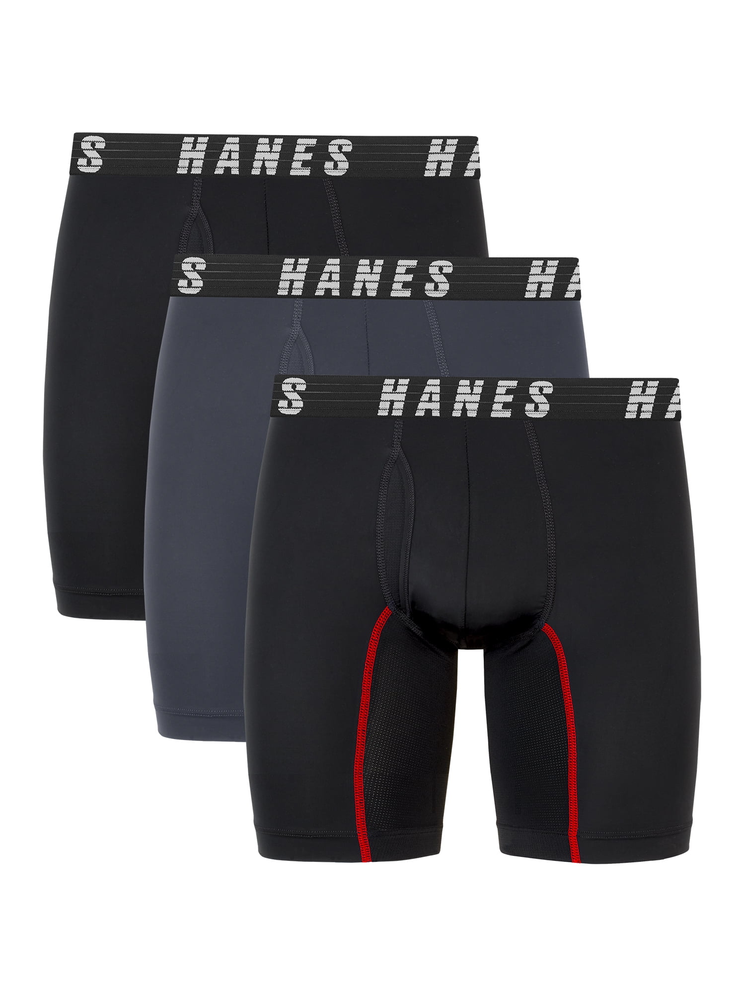 Hanes Moves Men’s Boxer Brief Underwear, Black & Grey, 3-Pack