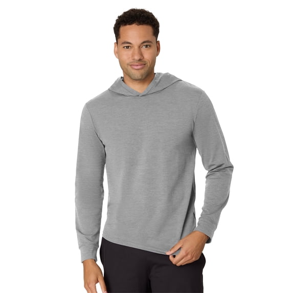 Hanes Moves Men’s Hooded Long-Sleeve T-Shirt, Moisture-Wicking Dusk Shadow Grey Heather 2XL