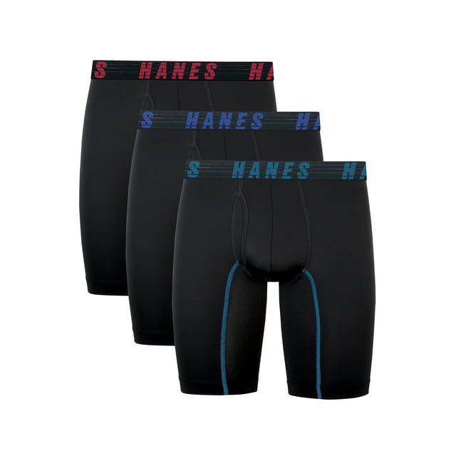 Hanes Moves Men’s Anti-Chafe Long Leg Boxer Brief Underwear, X-Temp, 3 ...