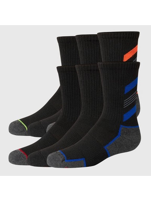 Moves Premium Boys' 6pk Striped Crew Athletic Socks - Colors May Vary M