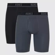 Hanes Moves Premium Men's Anti-Chafe Total Support Pouch X-Temp Long Leg Boxer Briefs, Gray/Black, 2-Pack, Size: S-XL