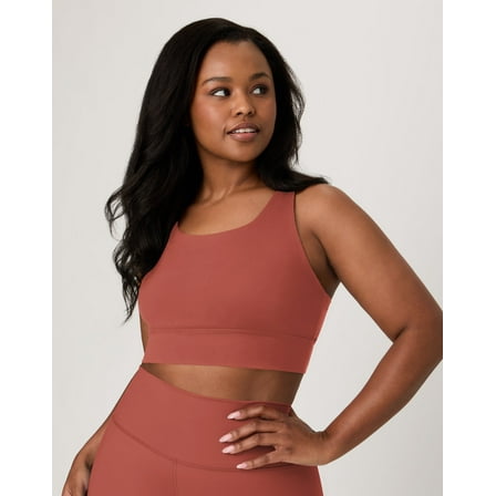 Hanes Moves Women's Crop Sports Bra, Racerback Coral Camelia 2XL