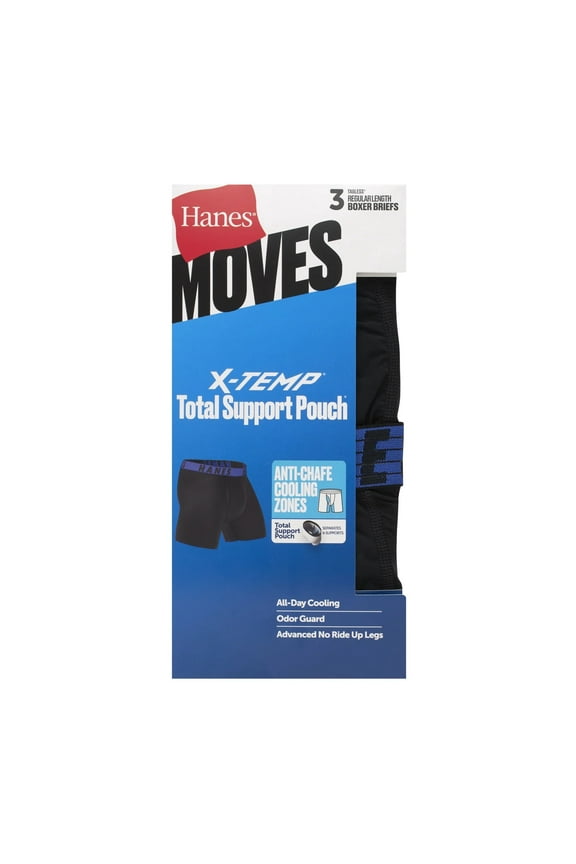 Moves X-Temp Men's 3-Pack Boxer Briefs "Total Support Pouch & 6" Inseam" Black Size "L"