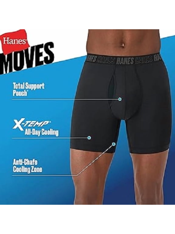 Moves X-Temp Men's 3-Pack Boxer Briefs "Total Support Pouch & 6" Inseam" Black Size "S"