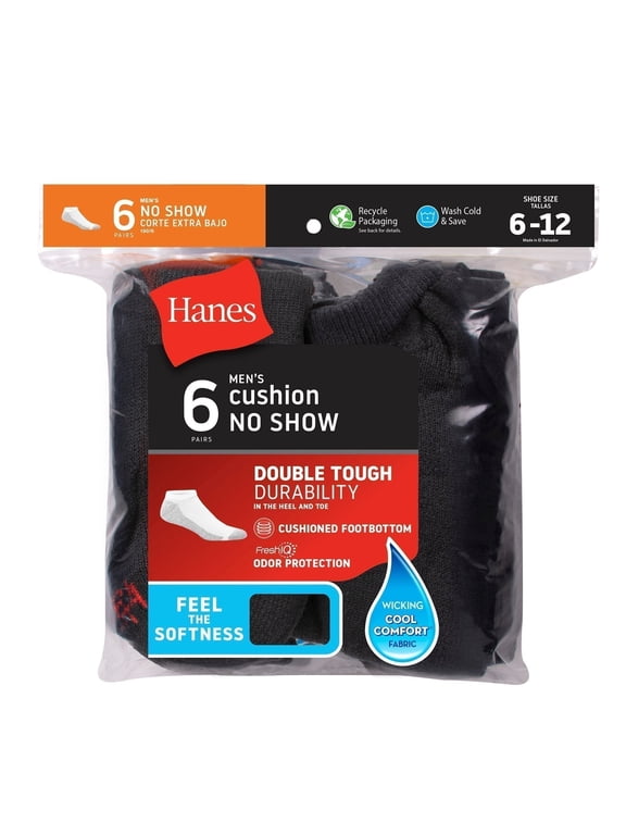 Men's Cushion No Show Socks, 6-Pairs Black 6-12