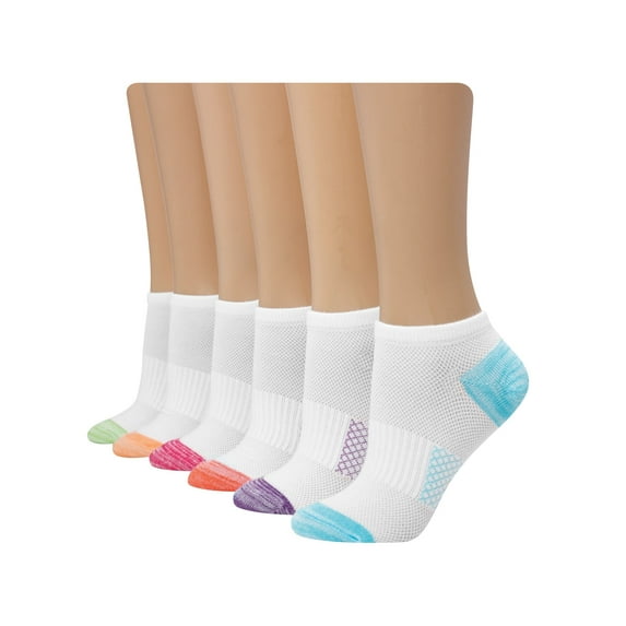 Hanes X-Temp Women's No Show Socks, 6-Pairs White/Assorted Stripes 5-9