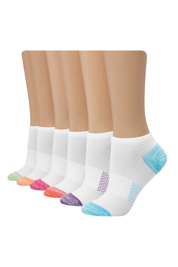 X-Temp Women's No Show Socks, 6-Pairs White/Assorted Stripes 5-9