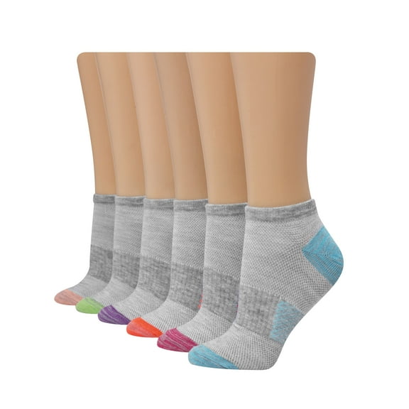 Hanes X-Temp Women's No Show Socks, 6-Pairs Pink Grey Accent Design 5-9