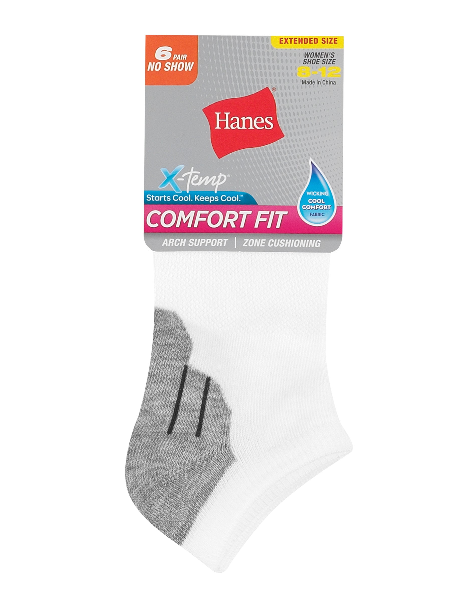 Hanes   No-Show Socks 6-Pairs Comfort Fit Women's Pack X Temp Low Cut Cushioned