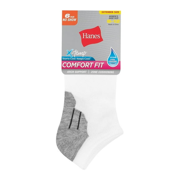 Hanes   No-Show Socks 6-Pairs Comfort Fit Women's Pack X Temp Low Cut Cushioned