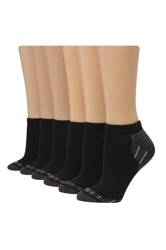 Comfort Fit Women's No-Show Socks, 6-Pairs Assorted Black/Grey 8-12
