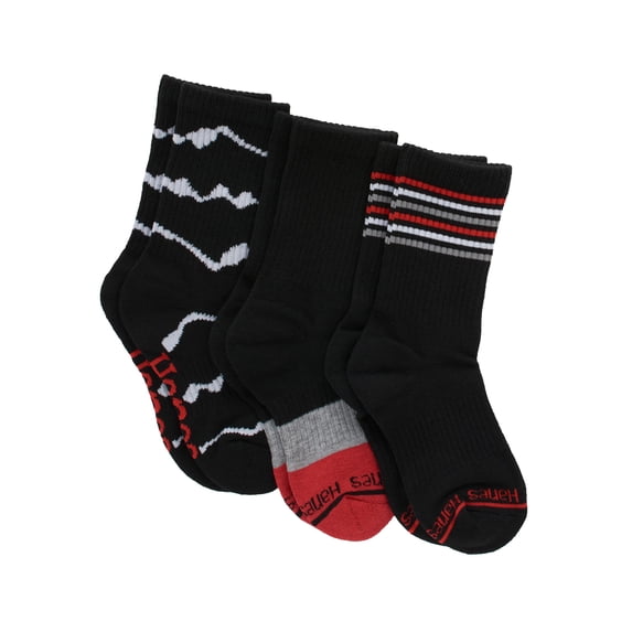 Hanes Originals Boys' Crew Socks, 3-Pack, Sizes M-L