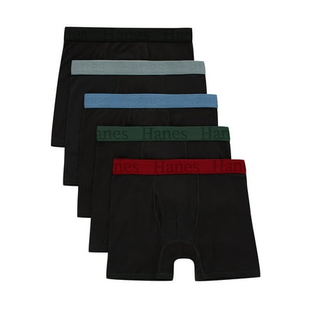 Hanes Originals Boys' SuperSoft Boxer Brief Underwear, Black, 5-Pack
