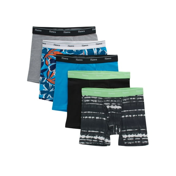 Hanes Originals Boys' Underwear Boxer Briefs, 5-Pack, Sizes S-XL
