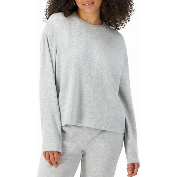 Hanes Originals French Terry Pullover, Cropped Crewneck Sweatshirt for Women, Comfywear Loungewear, Heritage Grey Marle, XXL
