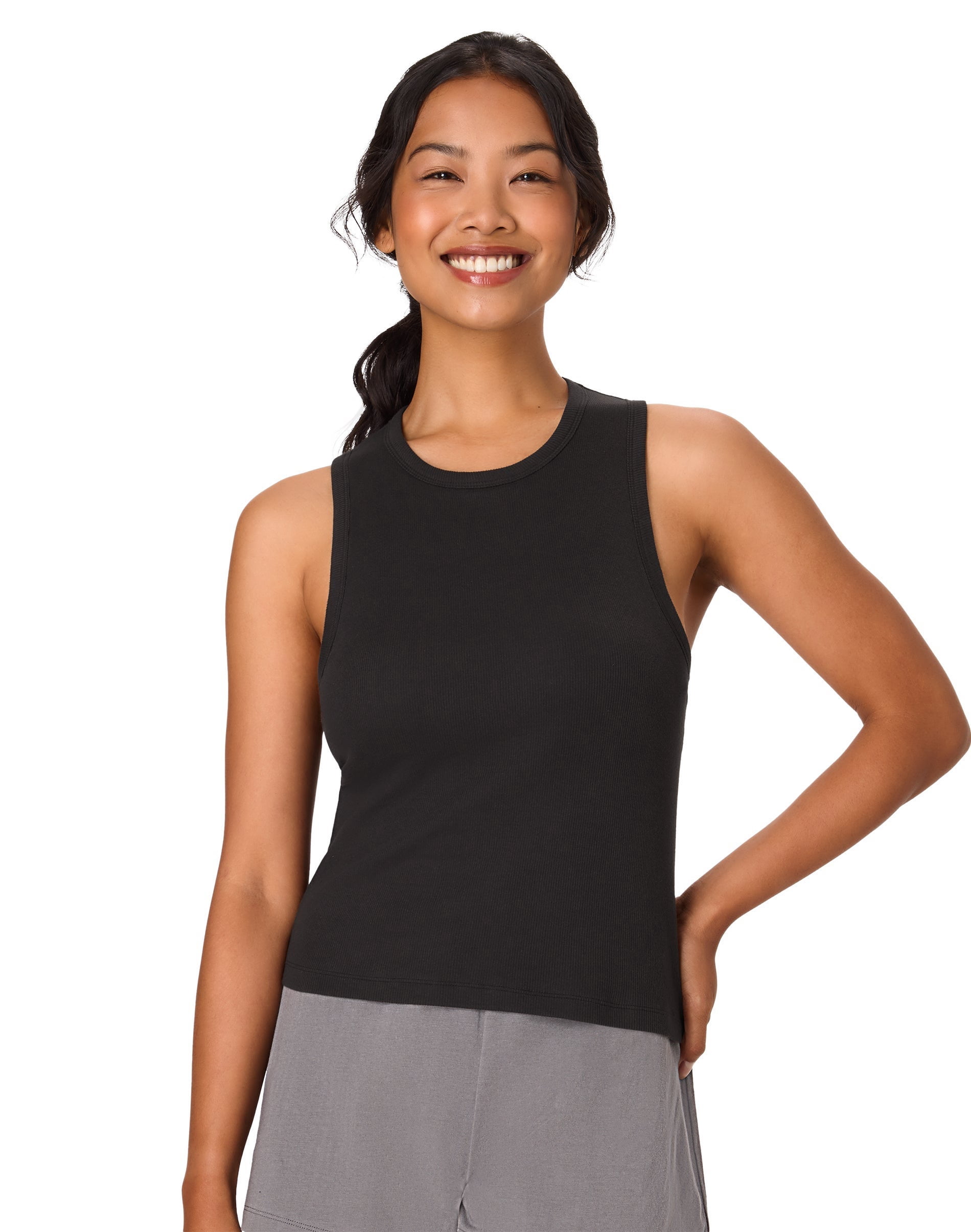 Hanes Originals Comfywear Women's Pajama Tank Top with Built-In Shelf Bra, Loungewear Black 2XL