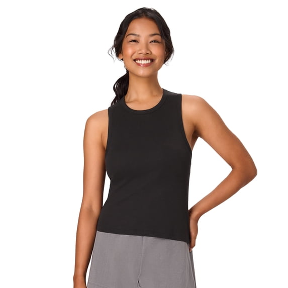 Hanes Originals Comfywear Women's Pajama Tank Top with Built-In Shelf Bra, Loungewear Black M