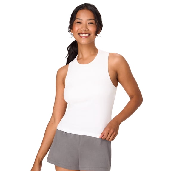 Hanes Originals Comfywear Women's Pajama Tank Top with Built-In Shelf Bra, Loungewear White XL