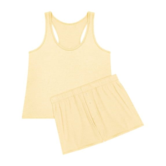 Hanes Originals Comfywear Women's Pajamas Set, Sleep Top & Shorts, Loungewear Moon Mist Yellow/Moon Yellow L