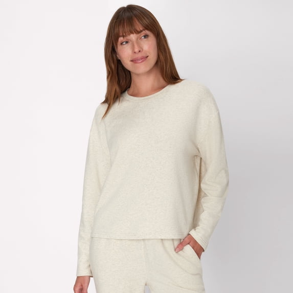 Hanes Originals Comfywear Women's French Terry Crewneck Pullover Oatmeal Marle XS