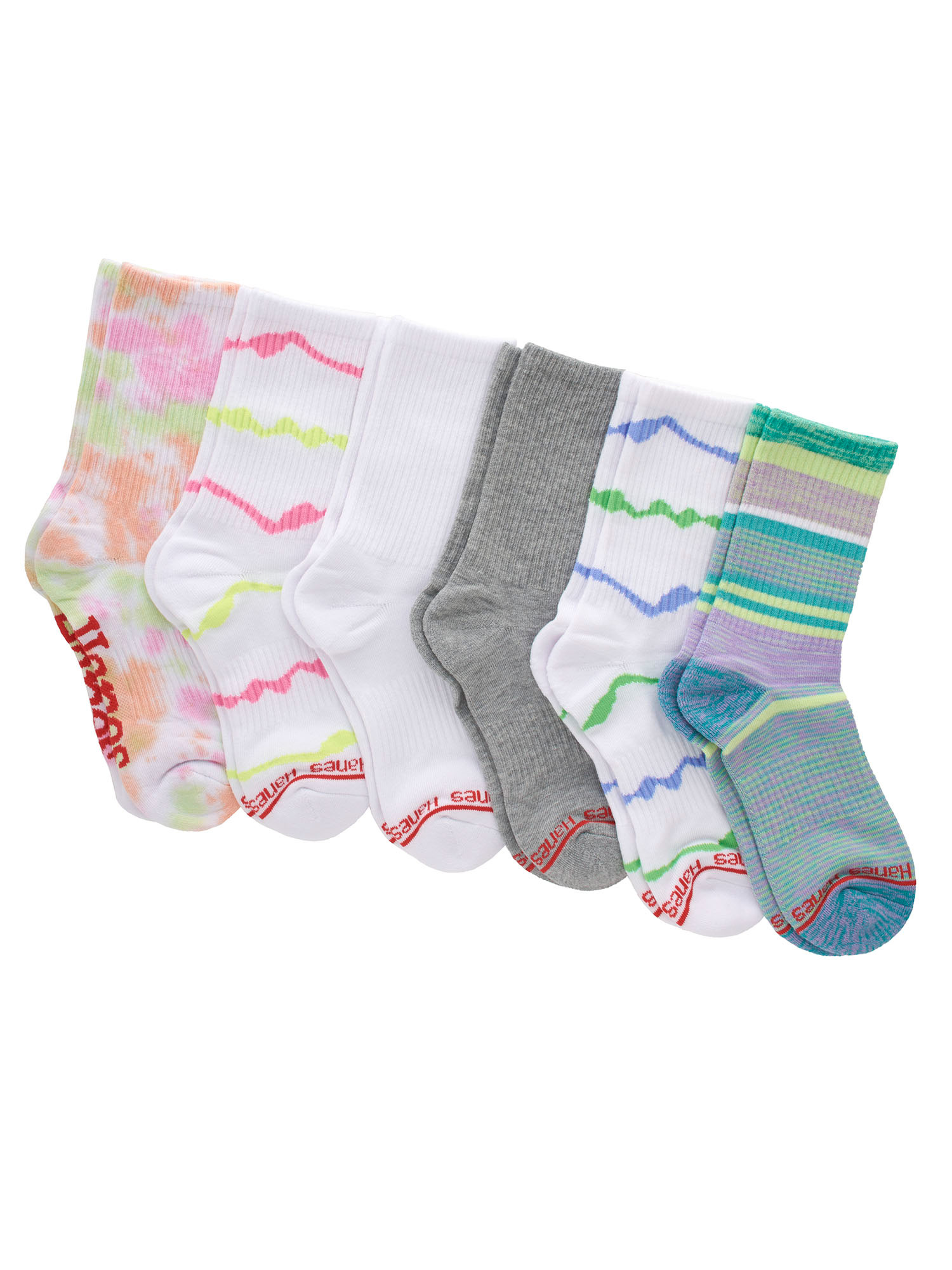 Hanes Originals Girls' Crew Socks, 6-Pack, Sizes S-L