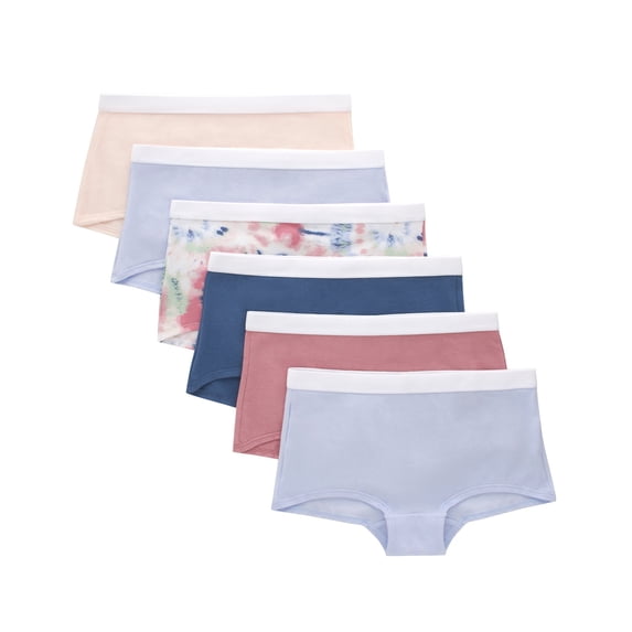Hanes Originals Girls' Underwear Boyshorts, Blush & Assorted, 6-Pack 10