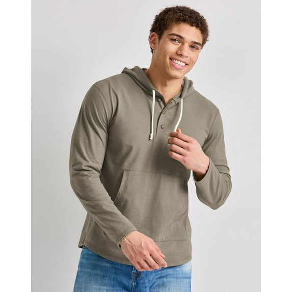 Hanes Originals Hoodie Men's Tri-Blend Henley Hooded Sweatshirt Long Sleeve 3 Button
