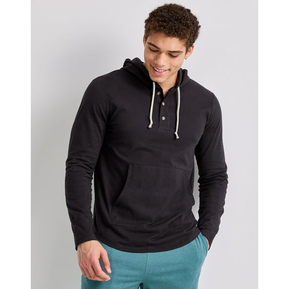 Hanes Originals Hoodie Men's Tri-Blend Henley Hooded Sweatshirt Long Sleeve 3 Button