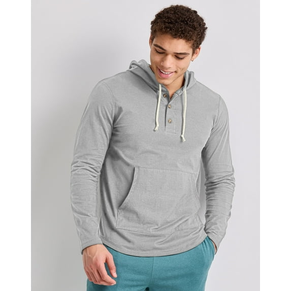 Hanes Originals Hoodie Men's Tri-Blend Henley Hooded Sweatshirt Long Sleeve 3 Button