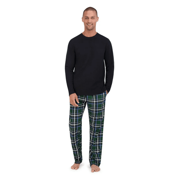 Hanes Originals Men's 2pc Comfort Fleece Sleep Pajama Set - Black/Green, M