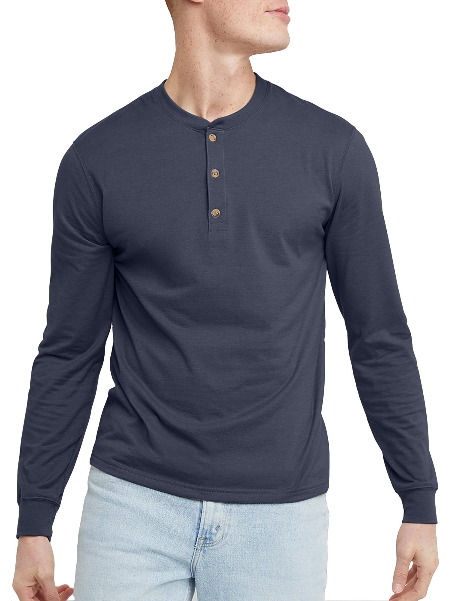 Hanes Originals Men's Cotton Long Sleeve Henley T-Shirt White M
