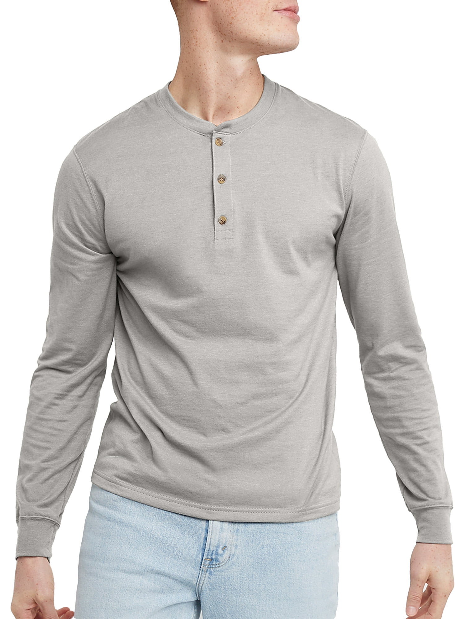 Hanes Originals Men's Cotton Long Sleeve Henley T-Shirt White M