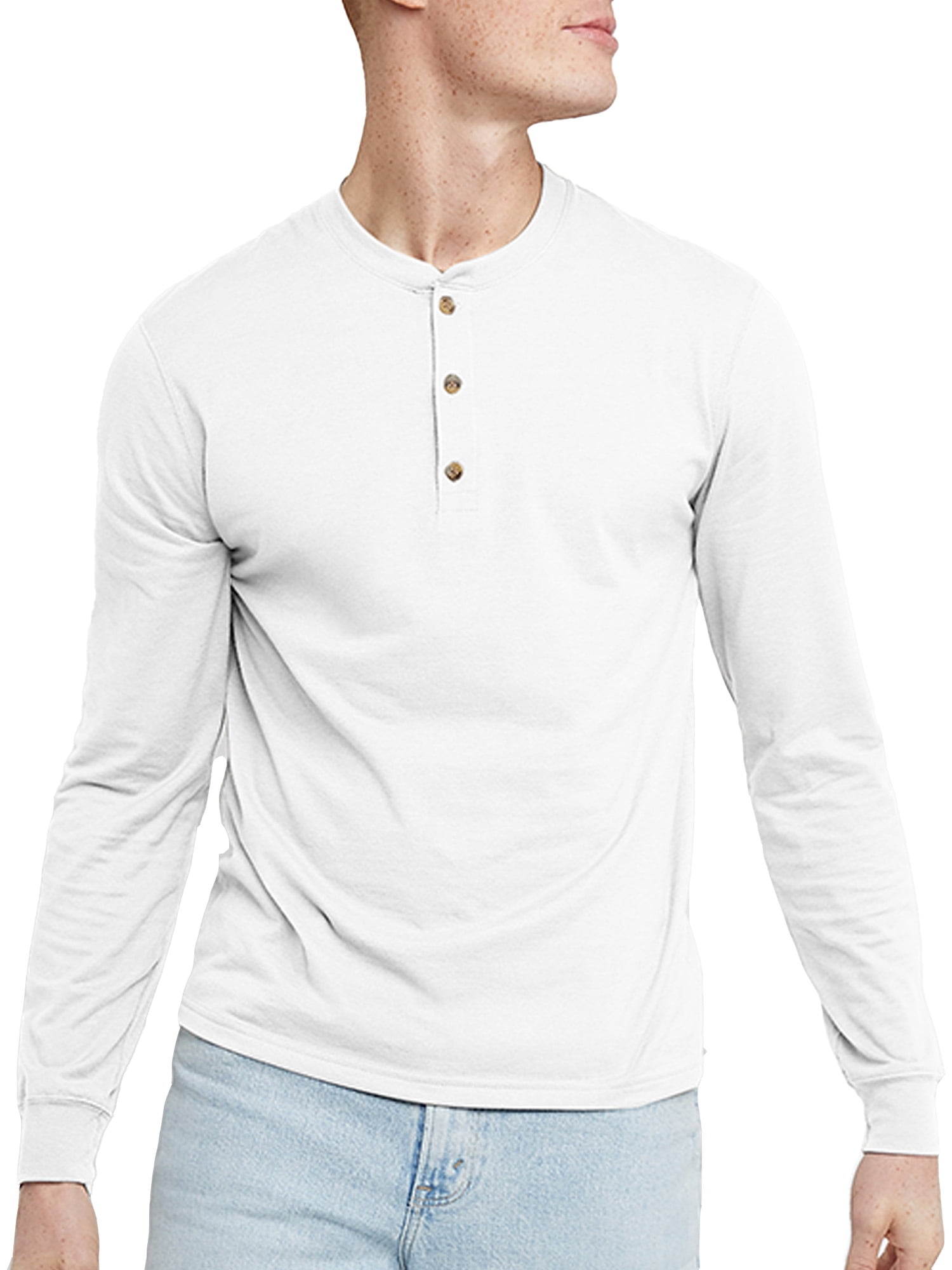 Hanes Originals Men's Cotton Long Sleeve Henley T-Shirt White 2XL ...