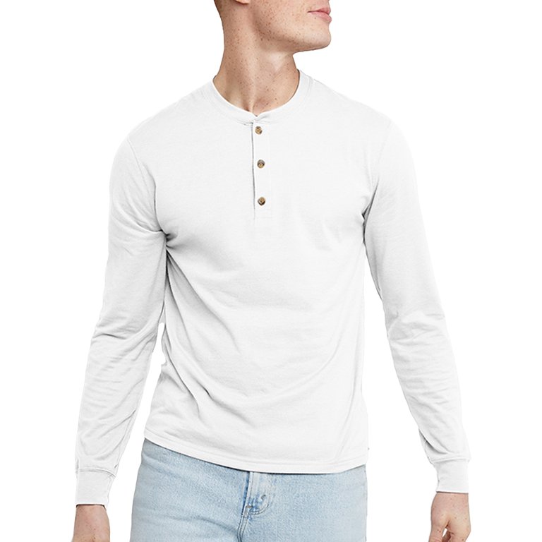 Hanes Originals Men's Cotton Long Sleeve Henley T-Shirt White M