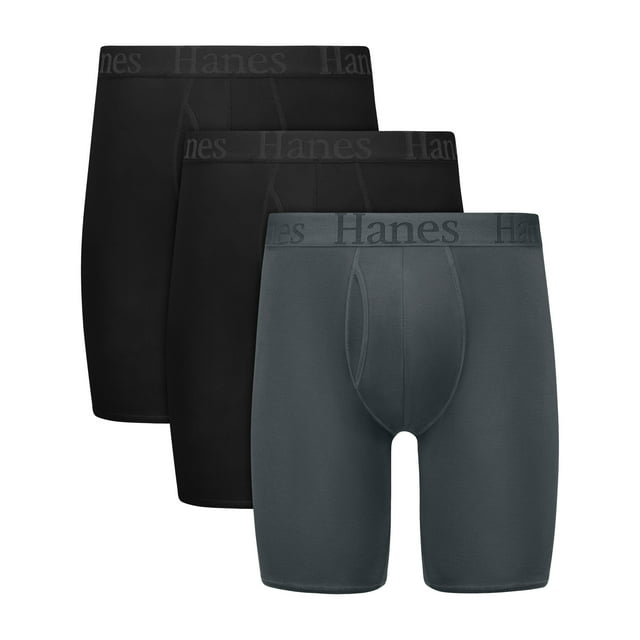 Hanes Originals Men's SuperSoft Boxer Brief Underwear Pack, Longer Leg, Total Support Pouch, Assorted, 3-Pack
