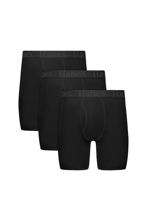 SuperSoft Underwear Boxer Briefs, 3-Pack, Total Support Pouch, Black, 3-Pack