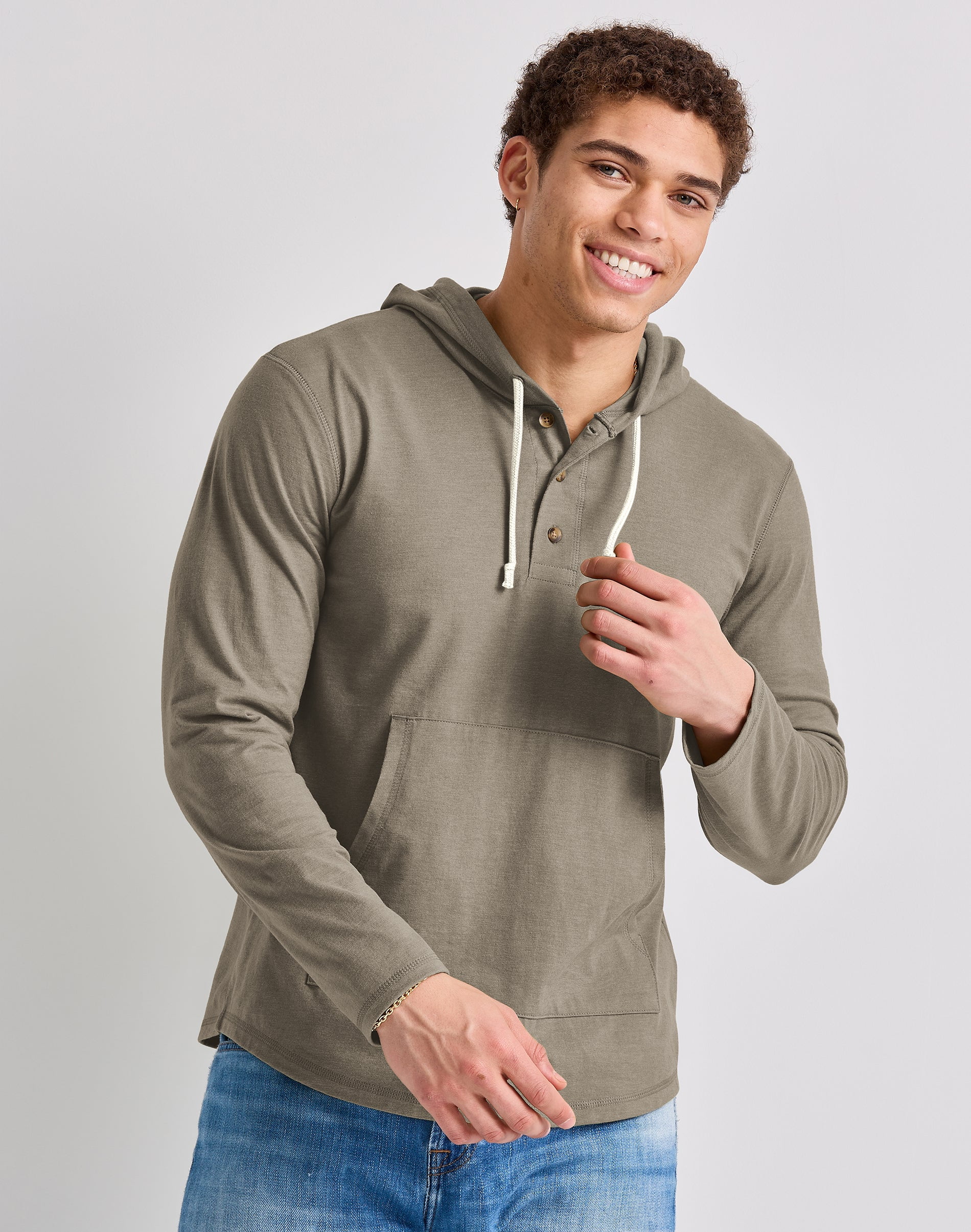 Hanes Originals Men s Tri Blend Henley Hoodie Sandalwood Red