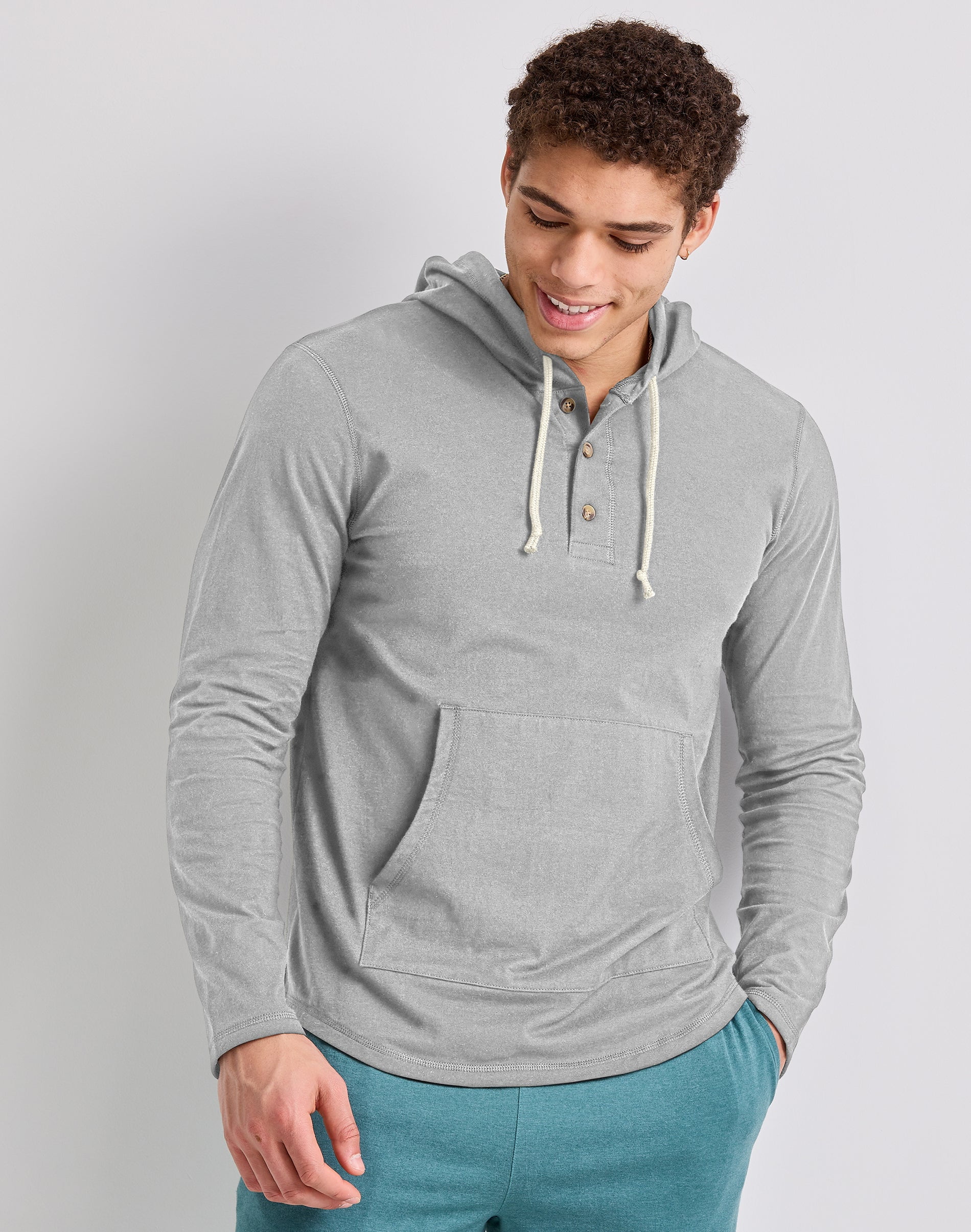 Hanes Brandclub Hanes Originals Hoodie Men s Tri Blend Henley Hooded Sweatshirt Long Sleeve 3 Button